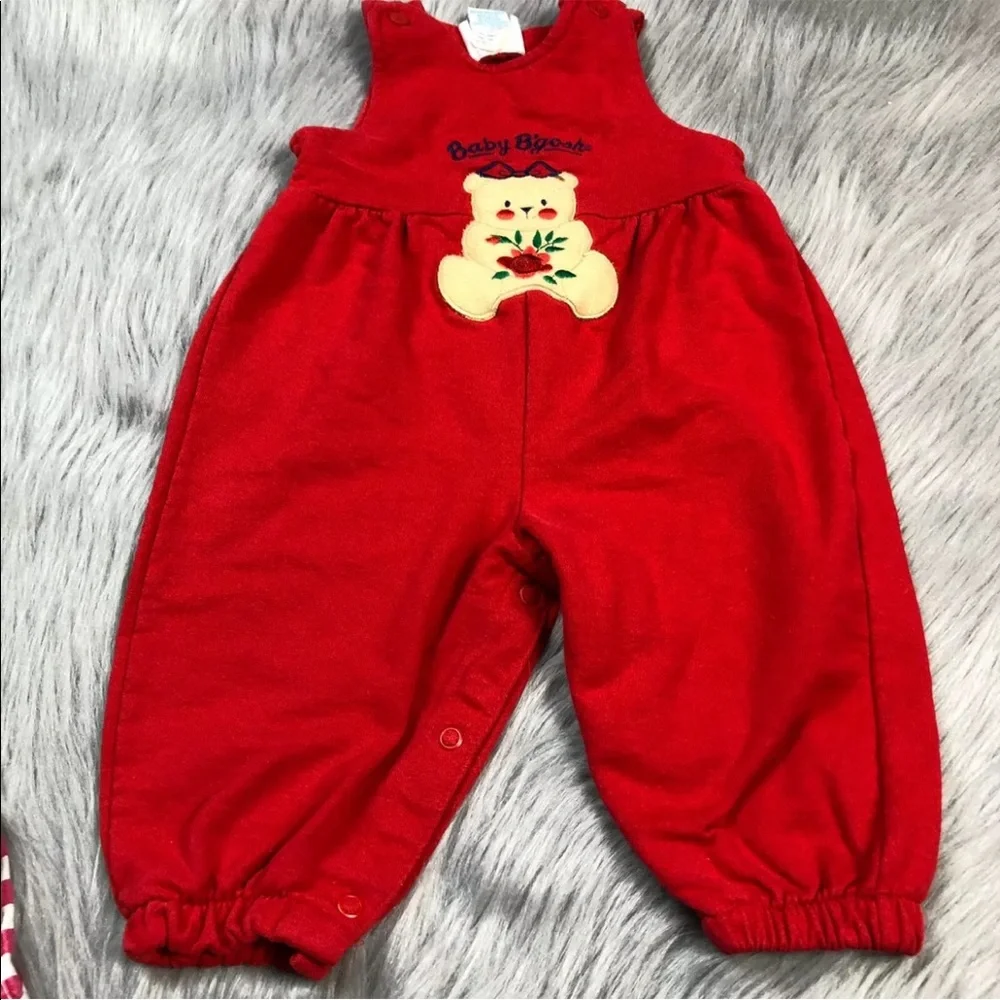 Vintage Baby Girls Oshkosh Bgosh Red Teddy Bear Jumpsuit Romper